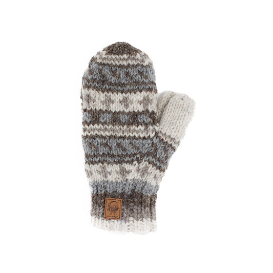 Grey Pattern Wool Mittens