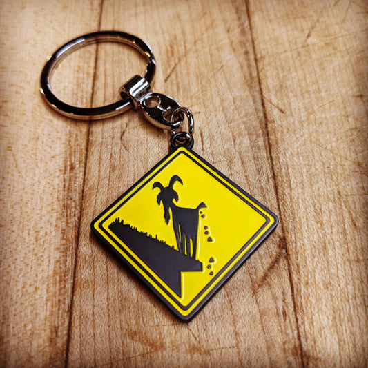 Caution! Goats on Roof Metal Key Chain