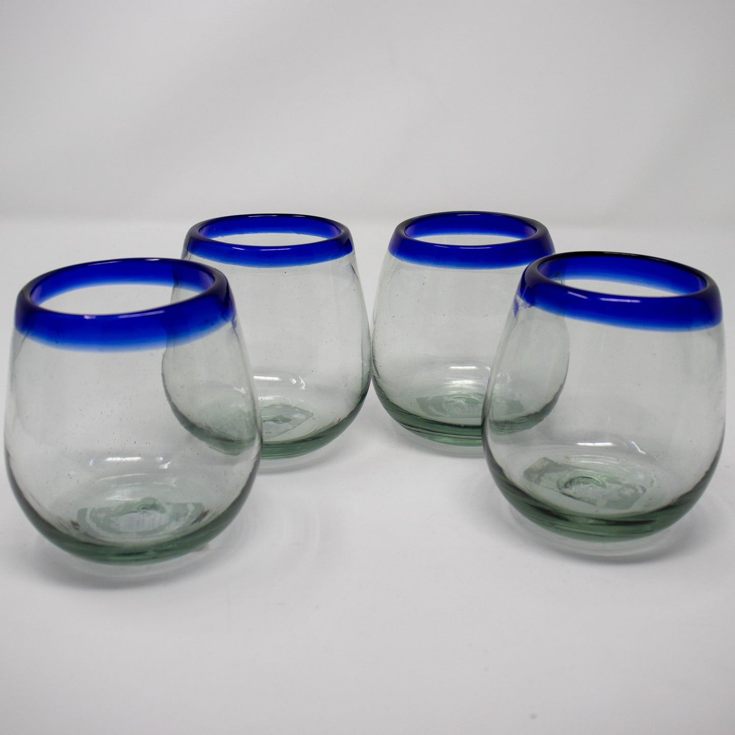 Mexican Cobalt Rim Stemless Wine Glass