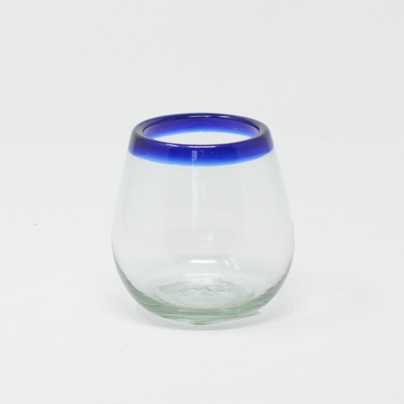 Mexican Cobalt Rim Stemless Wine Glass