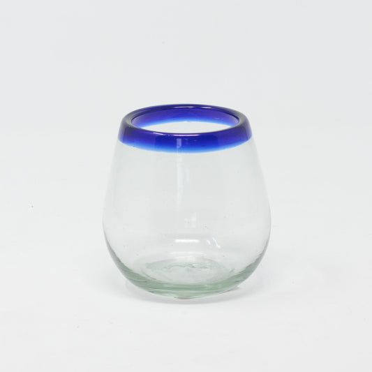 Mexican Cobalt Rim Stemless Wine Glass