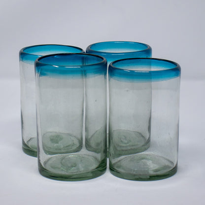 Tall Mexican Blue Rim Tumblers (Set of 4)