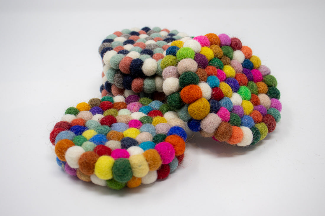 Nepalese Felt Ball Coaster Set