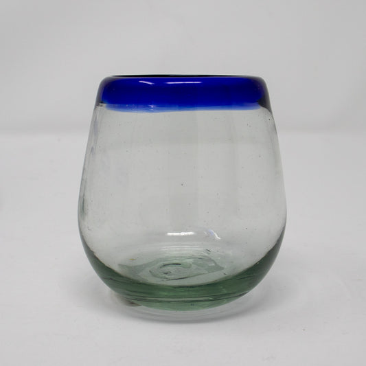 Mexican Cobalt Rim Stemless Wine Glass (Set of 4)